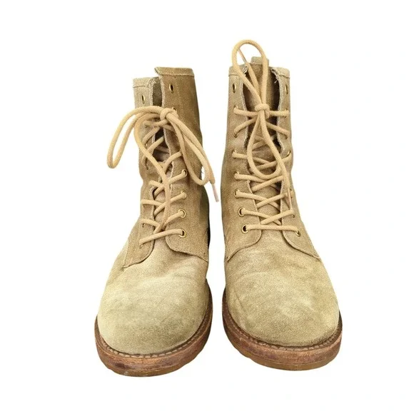 Frye‎ Veronica Combat Boots Suede Lace-up Women's 9.5 B 3472273 Beige Military - Picture 3 of 8